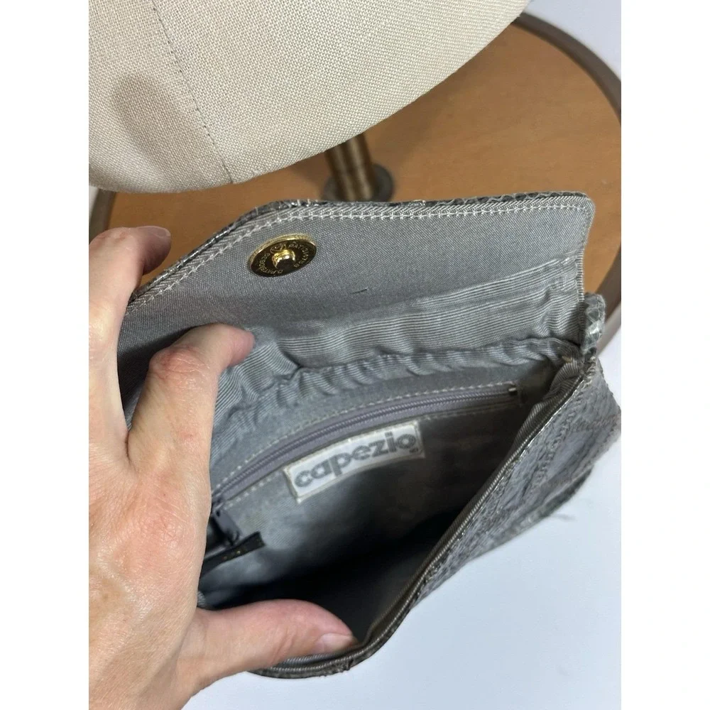 Capezio Mouse Gray Snakeskin-Print Handbag Vtg 80s Crossbody Purse